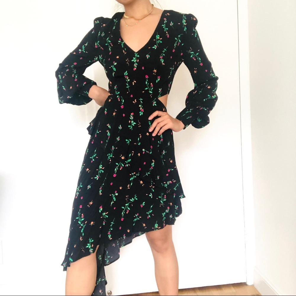 AFRM cutout puffy sleeve floral maxi dress